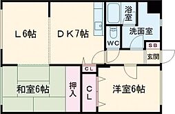 ジョイテルユーII 4階3DKの間取り