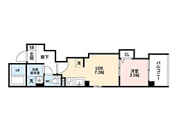 グレース十日市 802 8階1LDKの間取り