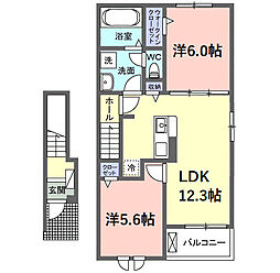 サニーセトル拾弐号館 2階2LDKの間取り
