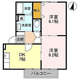 パナステージ　四季の郷　C 1階2DKの間取り
