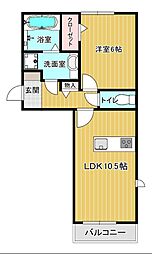 アルフィーネII 2階1LDKの間取り