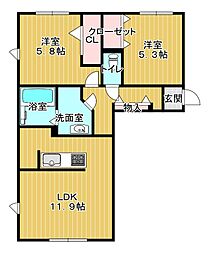 パークヴィラ杉水I 1階2LDKの間取り