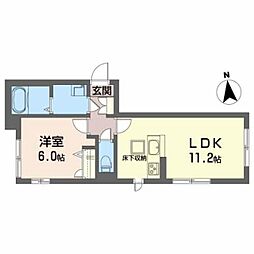 JR東北本線 利府駅 徒歩3分の賃貸マンション 1階1LDKの間取り