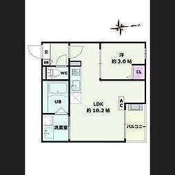 Jack heiwaI 2階1LDKの間取り