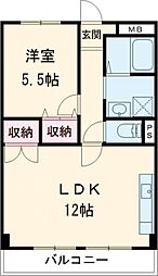 マンション稲穂 4階1LDKの間取り