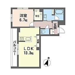 Ｂａｌｌｏｏｎｆｌｏｗｅｒ　Ｅａｓｔ 2階1LDKの間取り