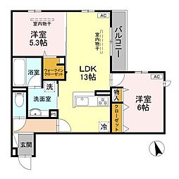 Wisteria寺家 2階2LDKの間取り