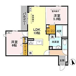 Wisteria寺家 3階2LDKの間取り