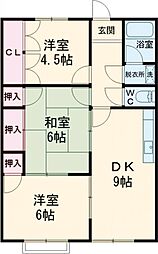 ラシーンヒライ 2階3DKの間取り