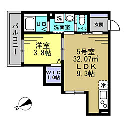 シティハウス豊四季 3階1LDKの間取り