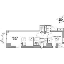 コンフォリア・リヴ関内 6階ワンルームの間取り
