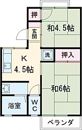 サンハイツ(大和郡山市) 2階2Kの間取り