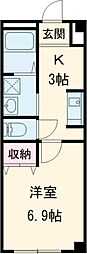 オピュレンス若宮 3階1Kの間取り