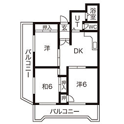 ロイヤルメゾンHAMADA 5階3DKの間取り
