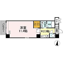Ｋ Ａｚｕｒ 5階1Kの間取り
