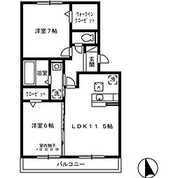 レルシエンテ 3階2LDKの間取り
