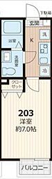 パステール・グラン桜木 203 2階1Kの間取り