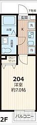 パステール・グラン桜木 204 2階1Kの間取り