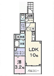ピースフルIII 1階1LDKの間取り