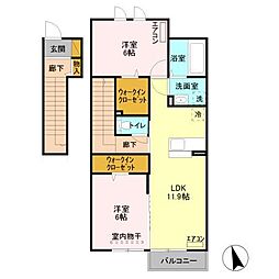 JR常磐線 土浦駅 徒歩26分の賃貸アパート 2階2LDKの間取り