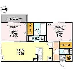 DR相木HATI 202 2階2LDKの間取り