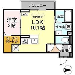 グレイスガーデンB 2階1LDKの間取り