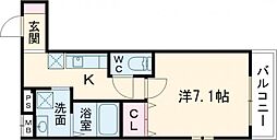 フジパレス弥刀駅北I番館 2階1Kの間取り