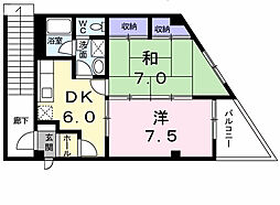 シュマンハウス 2階2DKの間取り