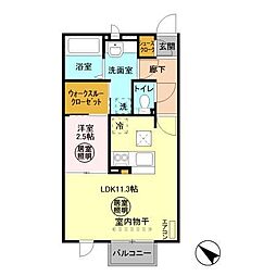 グランマーレ　B 1階1LDKの間取り