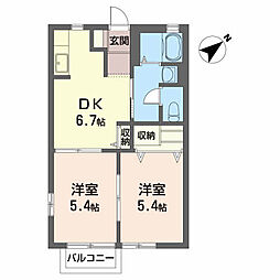 JR東北本線 岩切駅 徒歩27分の賃貸アパート 2階1LDKの間取り