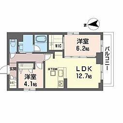 シャーメゾン新寺II 1階2LDKの間取り