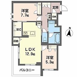 JR東北新幹線 郡山駅 徒歩19分の賃貸マンション 3階2LDKの間取り