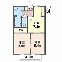 JR東北本線 南仙台駅 バス8分 袋原下車 徒歩5分の賃貸アパート 2階2DKの間取り