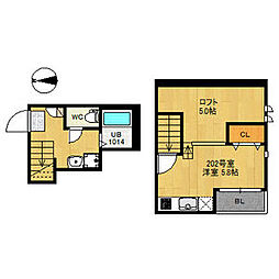 RIZEST 連坊I 2階ワンルームの間取り