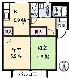 シュウフレグランス　Ｂ棟 2階2Kの間取り