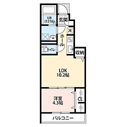 アムール　アピス 1階1LDKの間取り