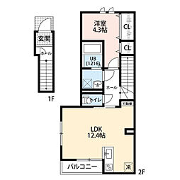 アムール　アピス 2階1LDKの間取り