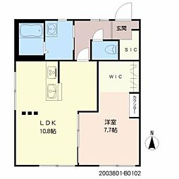 フローラル古城　Ｂ棟 1階1LDKの間取り