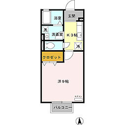 シャルルー日進 2階1Kの間取り