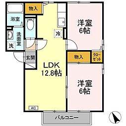 エクセルハイム　B棟 2階2LDKの間取り