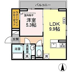 グレイスガーデンC 2階1LDKの間取り