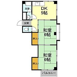 能茶山ハイツ 3階2DKの間取り