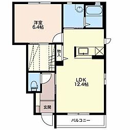 クラヴィエ亘徳 1階1LDKの間取り