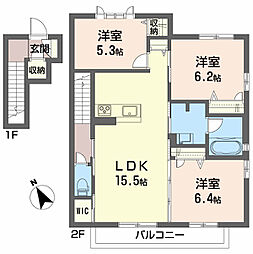 フローラル赤堤　Ｄ棟 2階3LDKの間取り