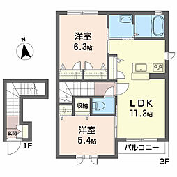 シャーメゾン　ルフレ 2階2LDKの間取り
