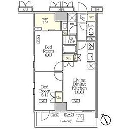 リーフシティ市川　ザ・レジデンス 9階2LDKの間取り