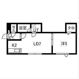 インフィニティII 2階1LDKの間取り