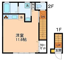 ドゥバンセ 2階ワンルームの間取り