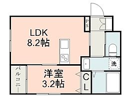 JR豊肥本線 武蔵塚駅 徒歩16分の賃貸アパート 2階1LDKの間取り