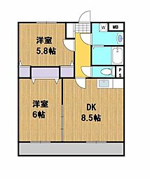 ヴィラ・リッコ 2階2DKの間取り